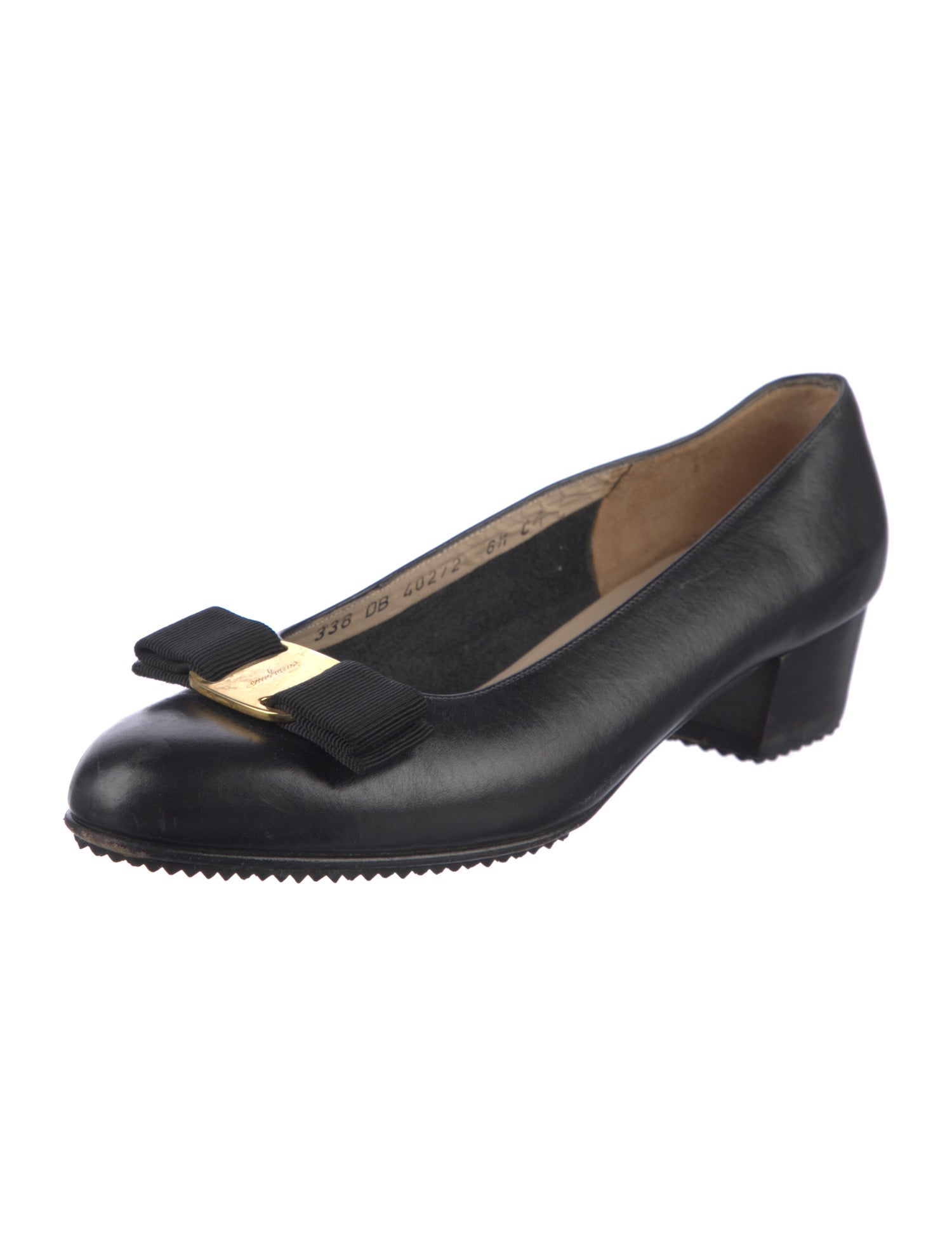 Salvatore Ferragamo Leather Bow Accents Ballet Flats