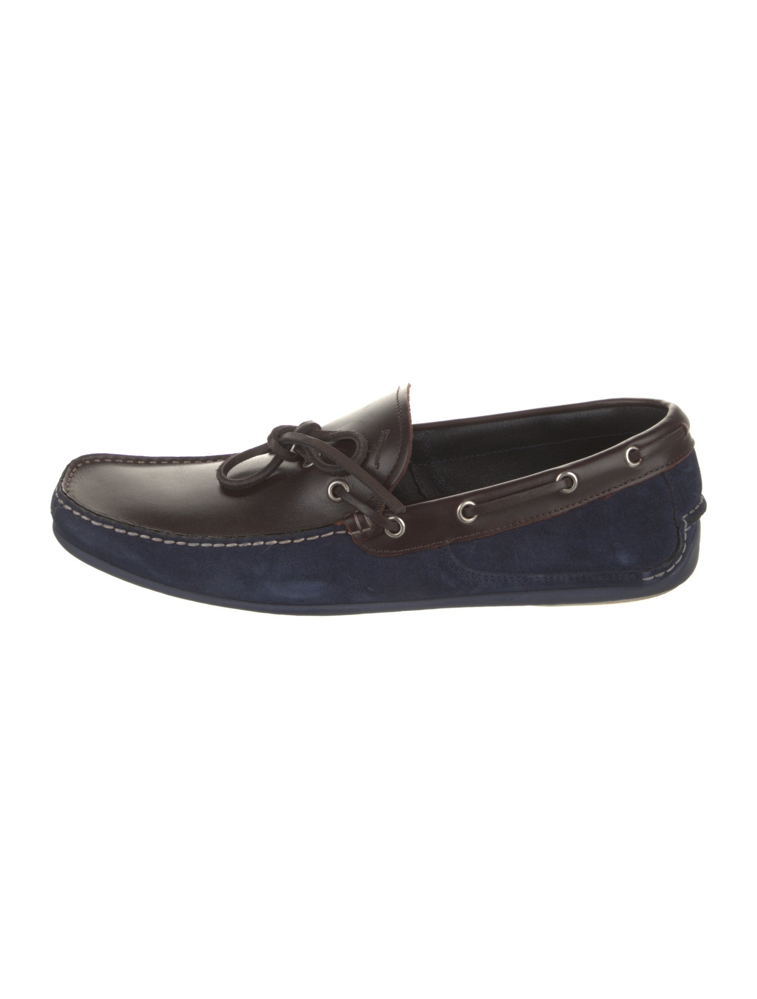 Salvatore Ferragamo Leather Colorblock Pattern Boat Shoes