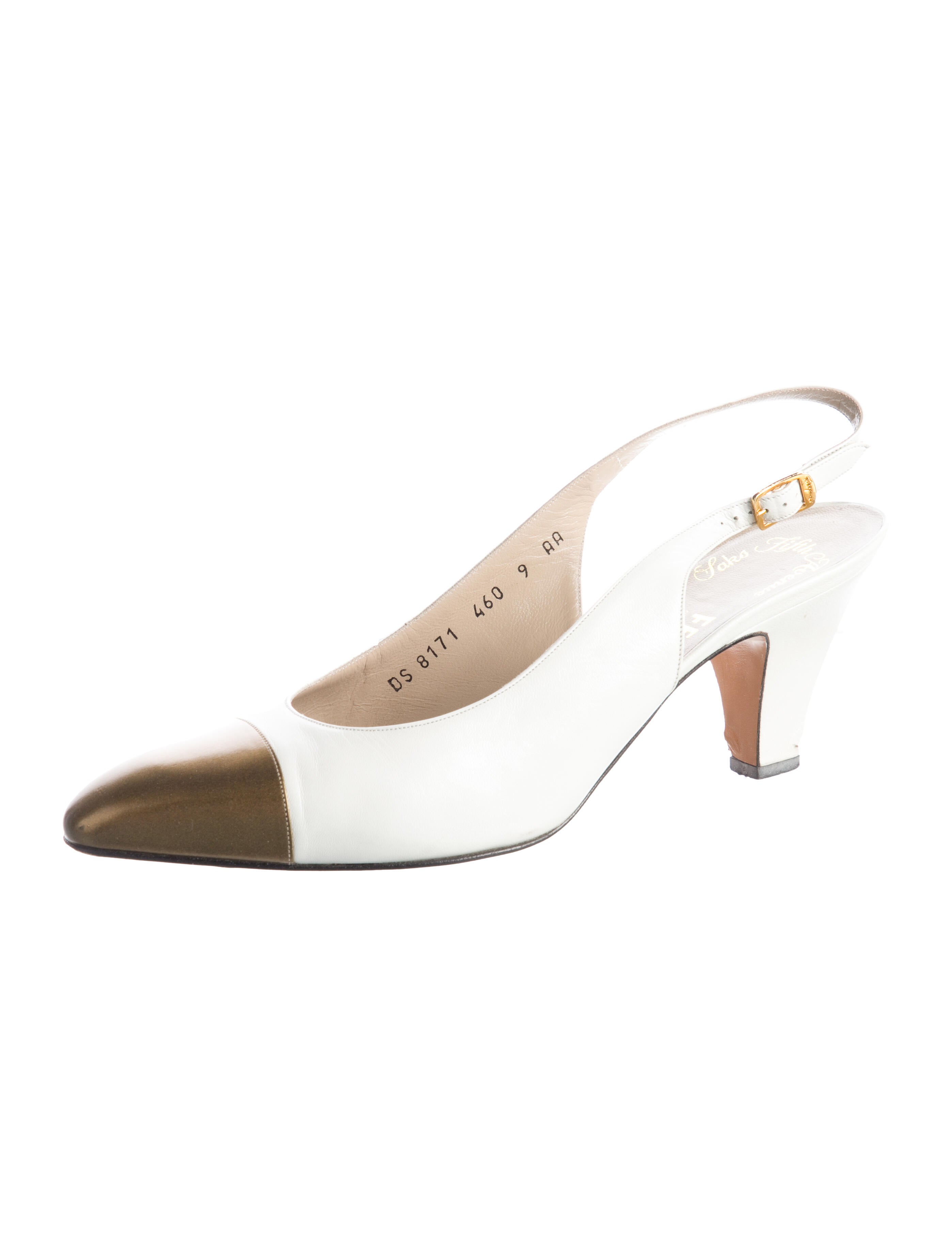 Salvatore Ferragamo Leather Colorblock Pattern Slingback Pumps