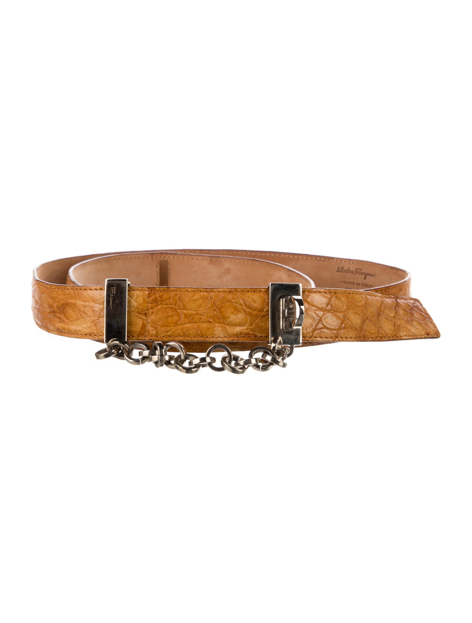 Salvatore Ferragamo Skinny Embossed Leather Belt
