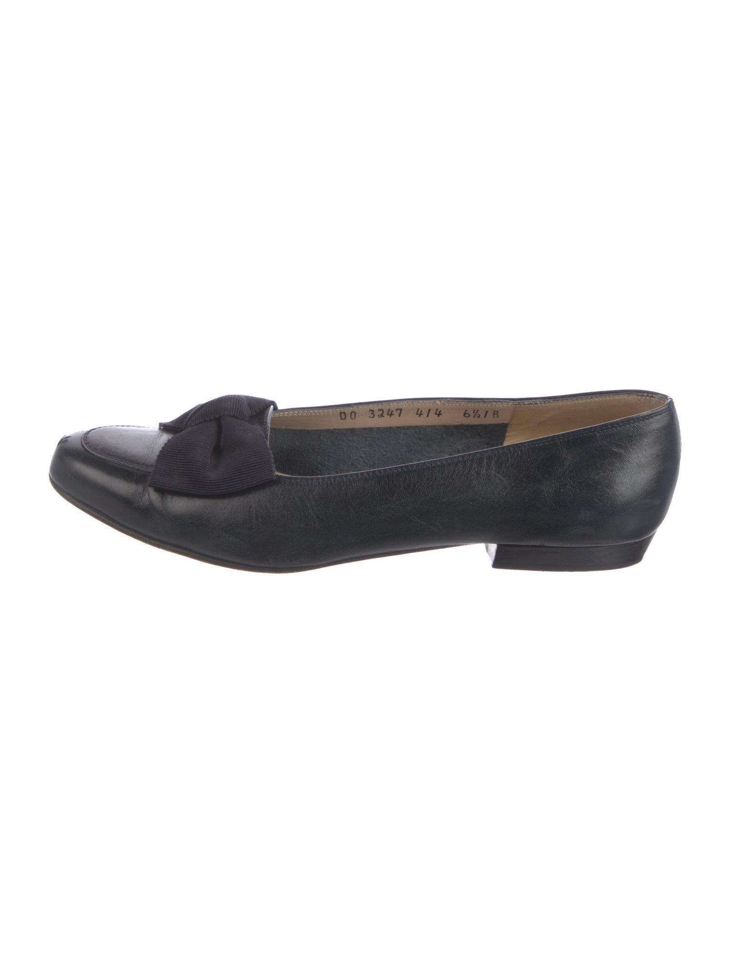 Salvatore Ferragamo Leather Bow Accents Ballet Flats