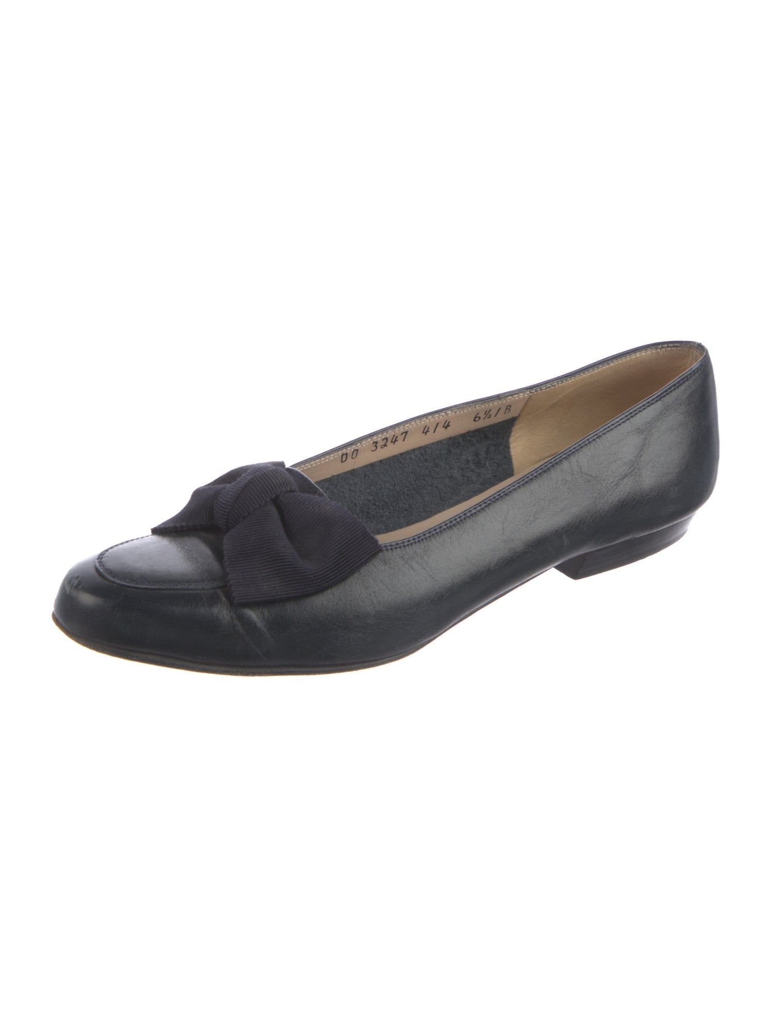 Salvatore Ferragamo Leather Bow Accents Ballet Flats