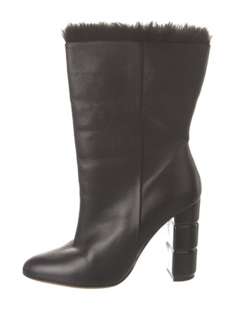 Salvatore Ferragamo Leather Fur Trim Boots