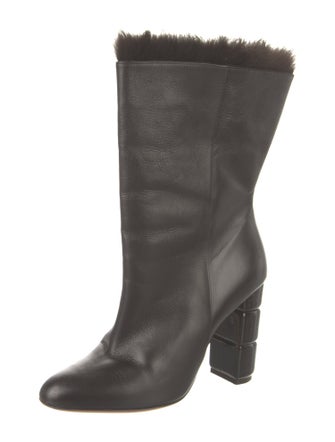 Salvatore Ferragamo Leather Fur Trim Boots