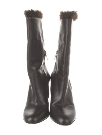 Salvatore Ferragamo Leather Fur Trim Boots