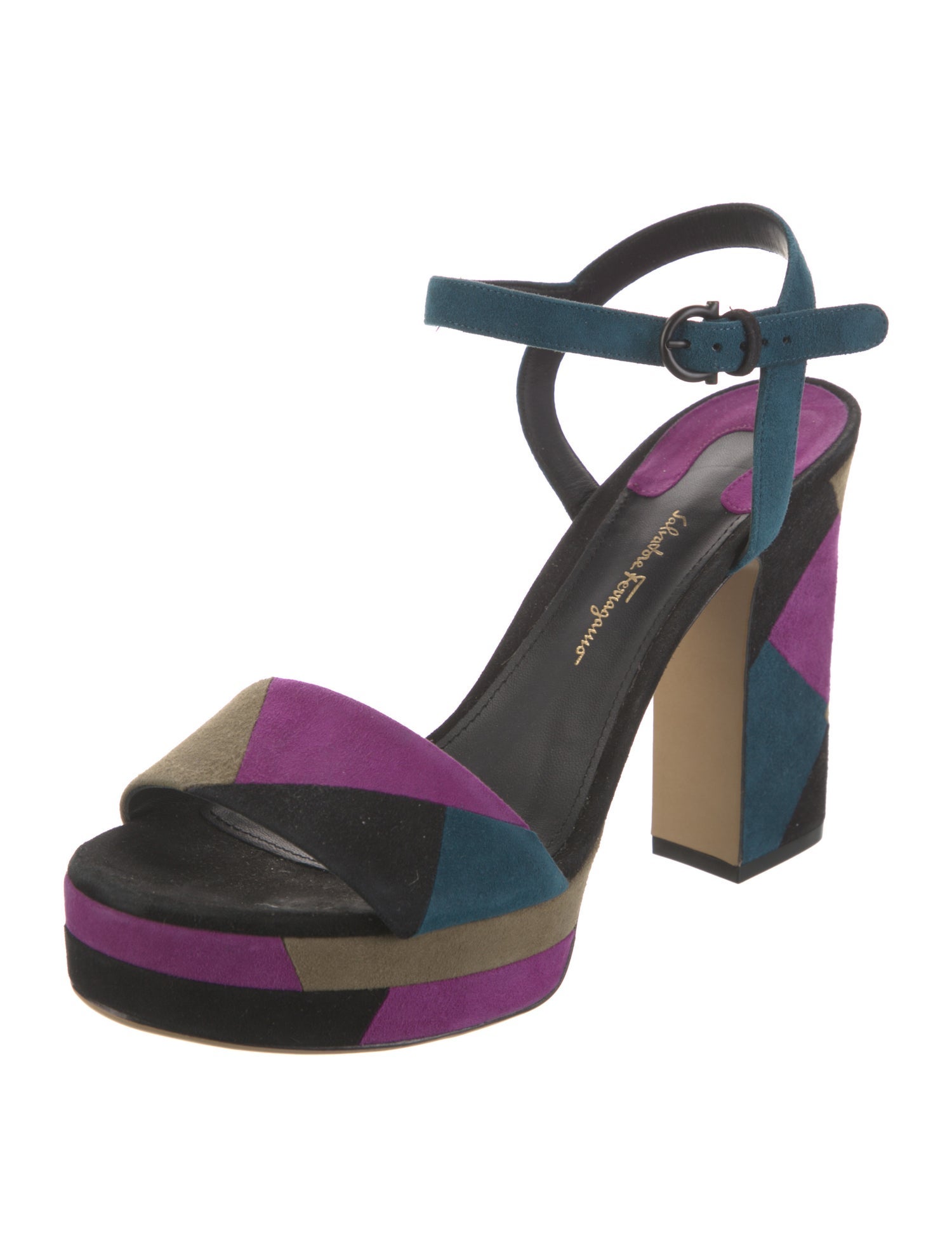 Salvatore Ferragamo Suede Colorblock Pattern Sandals
