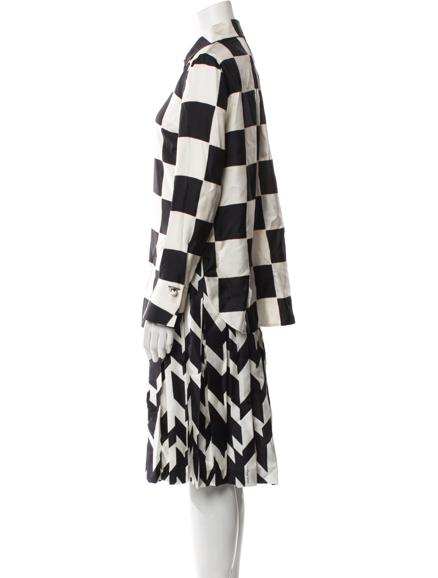 Salvatore Ferragamo Silk Plaid Print Skirt Set