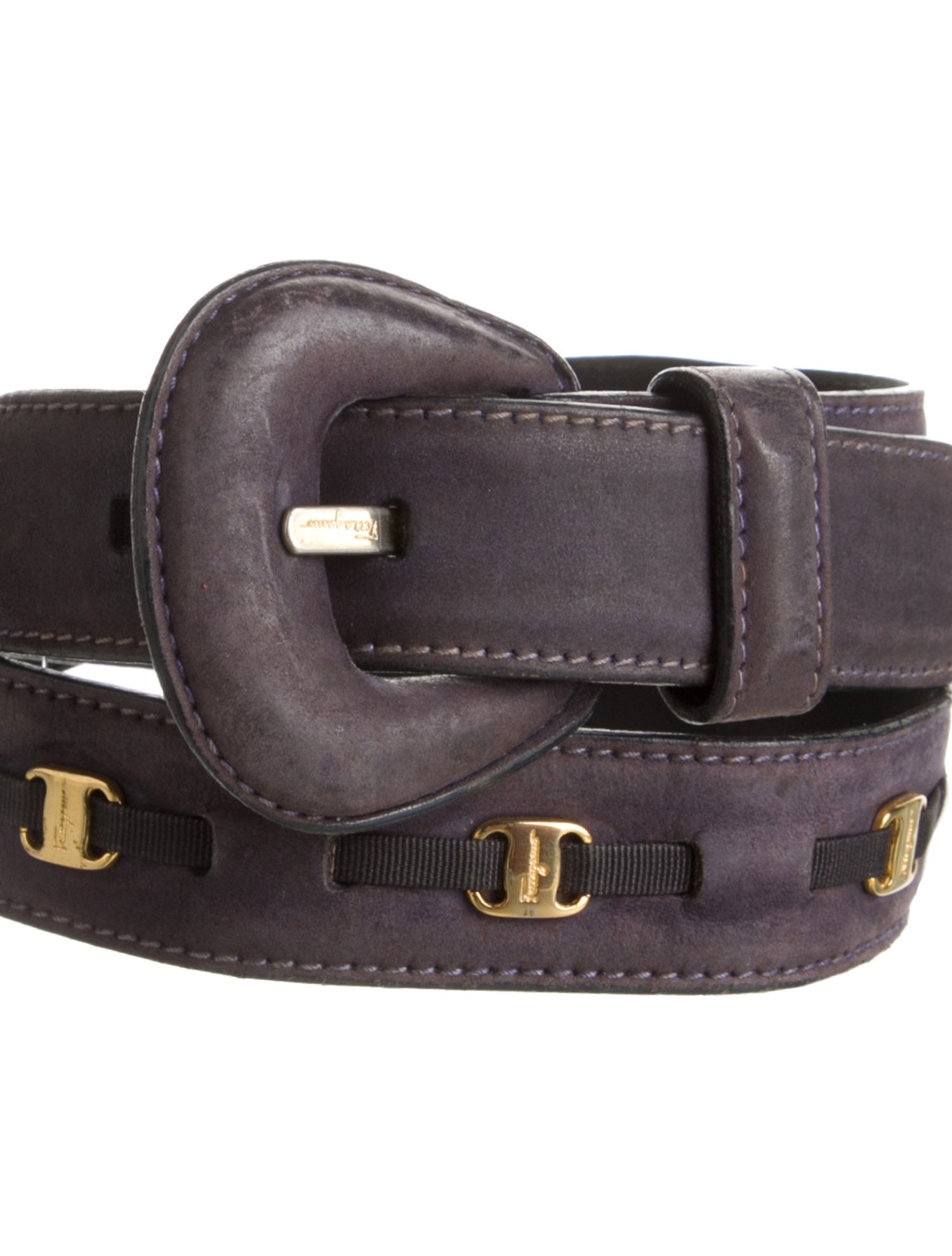 Salvatore Ferragamo Suede Grosgrain Trim Waist Belt