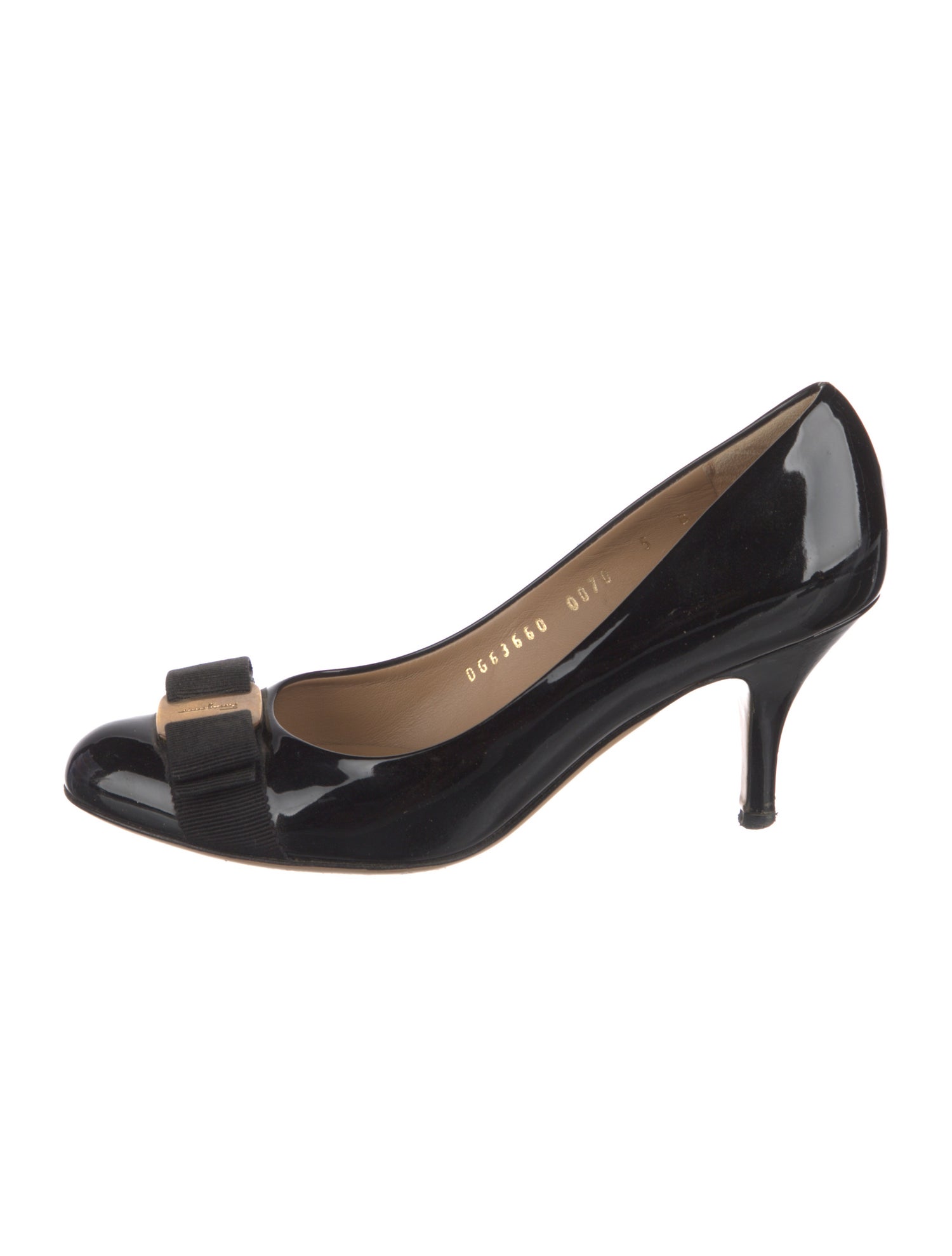 Salvatore Ferragamo Patent Leather Grosgrain Trim Pumps