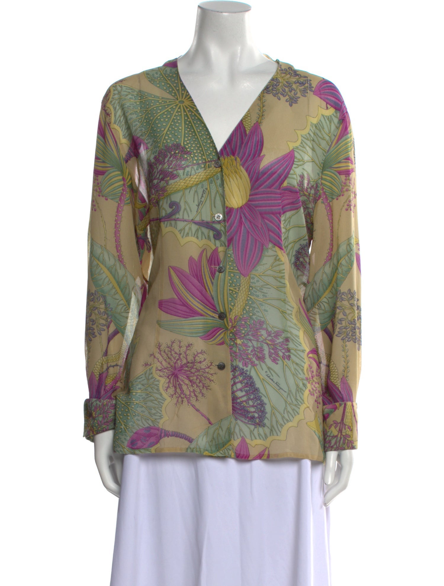 Salvatore Ferragamo Silk Floral Print Blouse