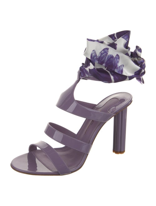 Salvatore Ferragamo Patent Leather Floral Print Gladiator Sandals
