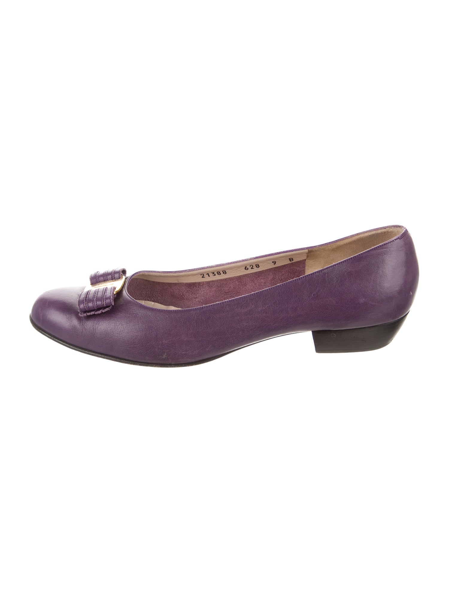 Salvatore Ferragamo Leather Bow Accents Flats