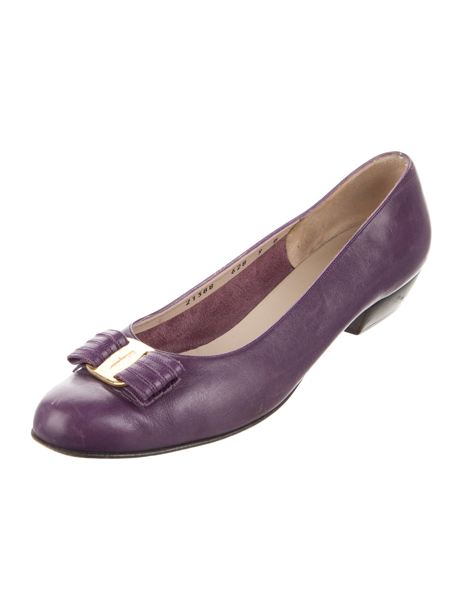 Salvatore Ferragamo Leather Bow Accents Flats