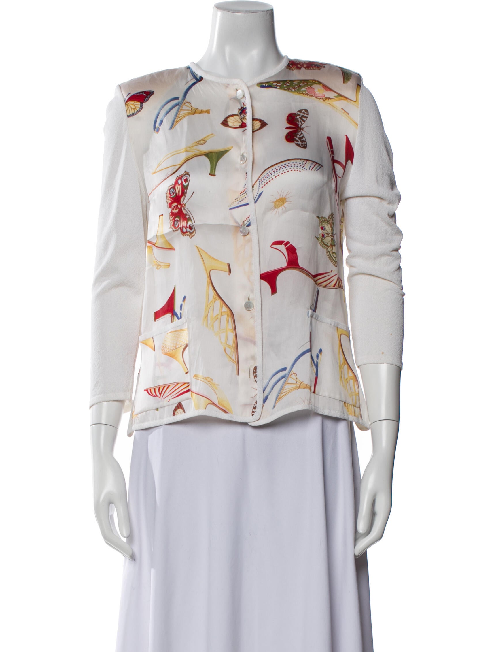 Salvatore Ferragamo Printed Crew Neck Button-Up Top