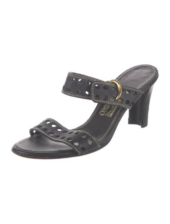 Salvatore Ferragamo Gancini Logo Leather Slides