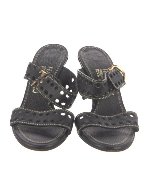 Salvatore Ferragamo Gancini Logo Leather Slides