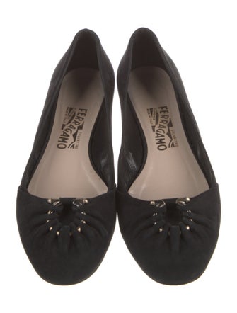 Salvatore Ferragamo Suede Chain-Link Accents Flats
