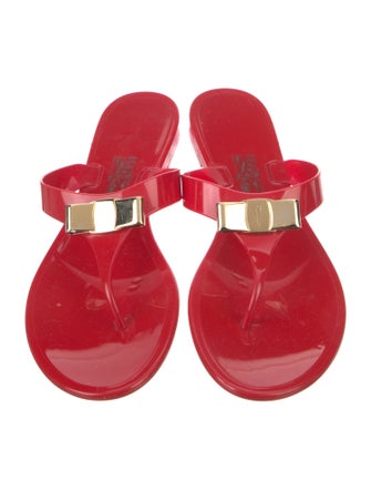 Salvatore Ferragamo Rubber Bow Accents Slides