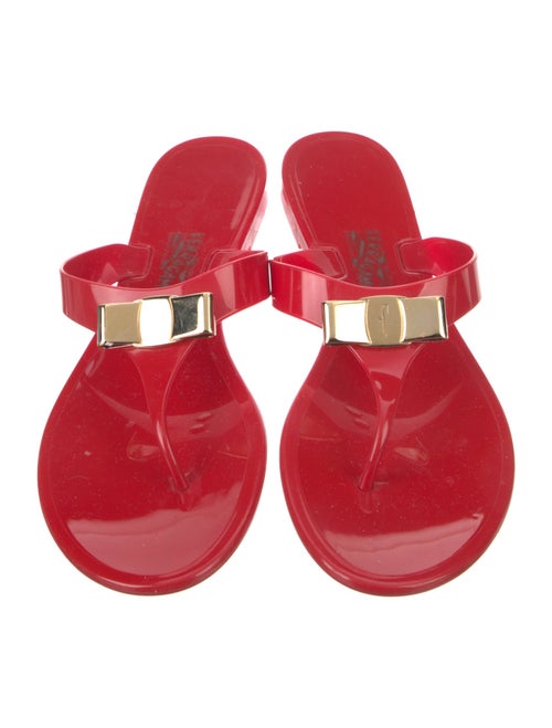Salvatore Ferragamo Rubber Bow Accents Slides