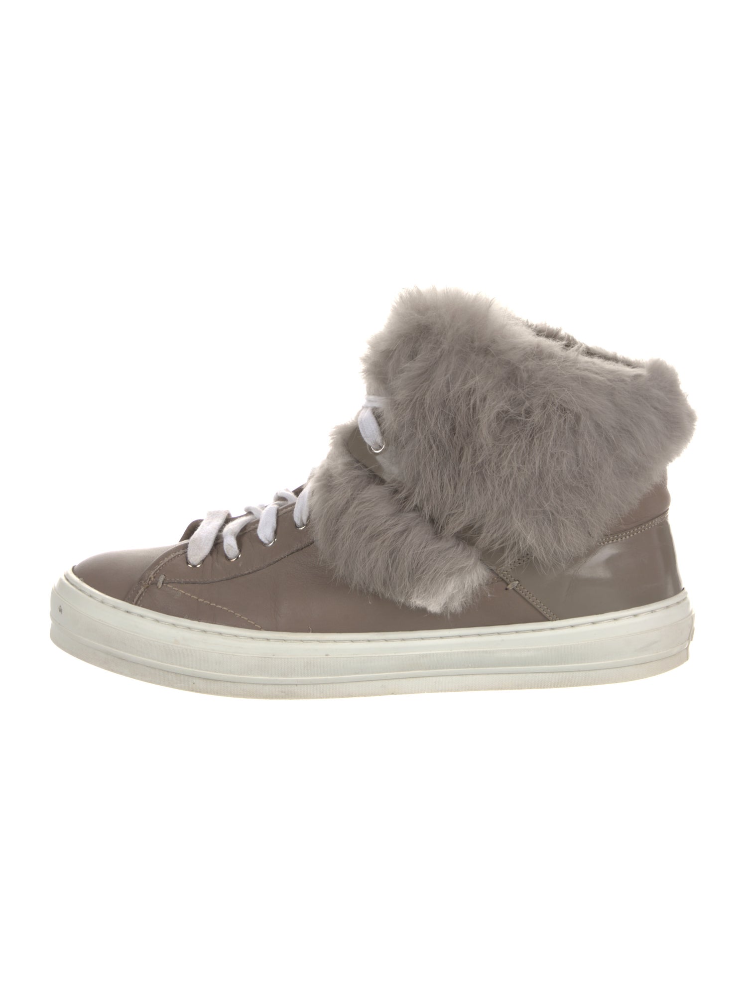 Salvatore Ferragamo Leather Fur Trim Sneakers