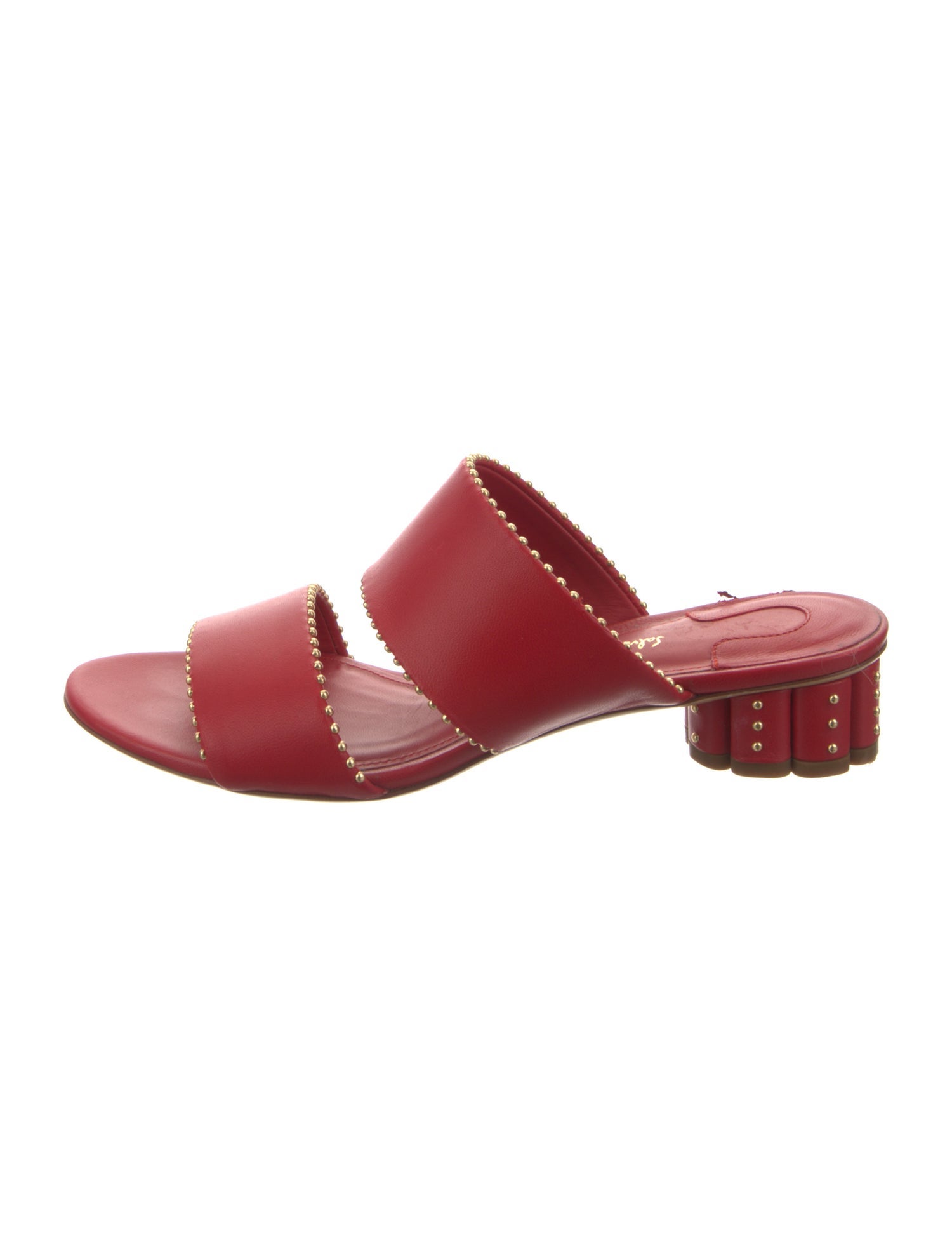 Salvatore Ferragamo Leather Studded Accents Slides