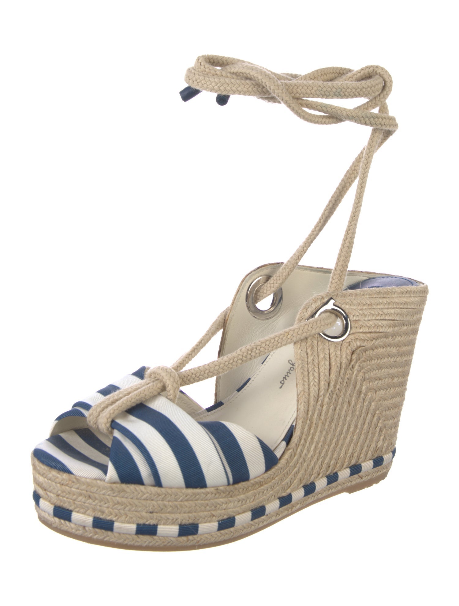 Salvatore Ferragamo Canvas Striped Slingback Pumps