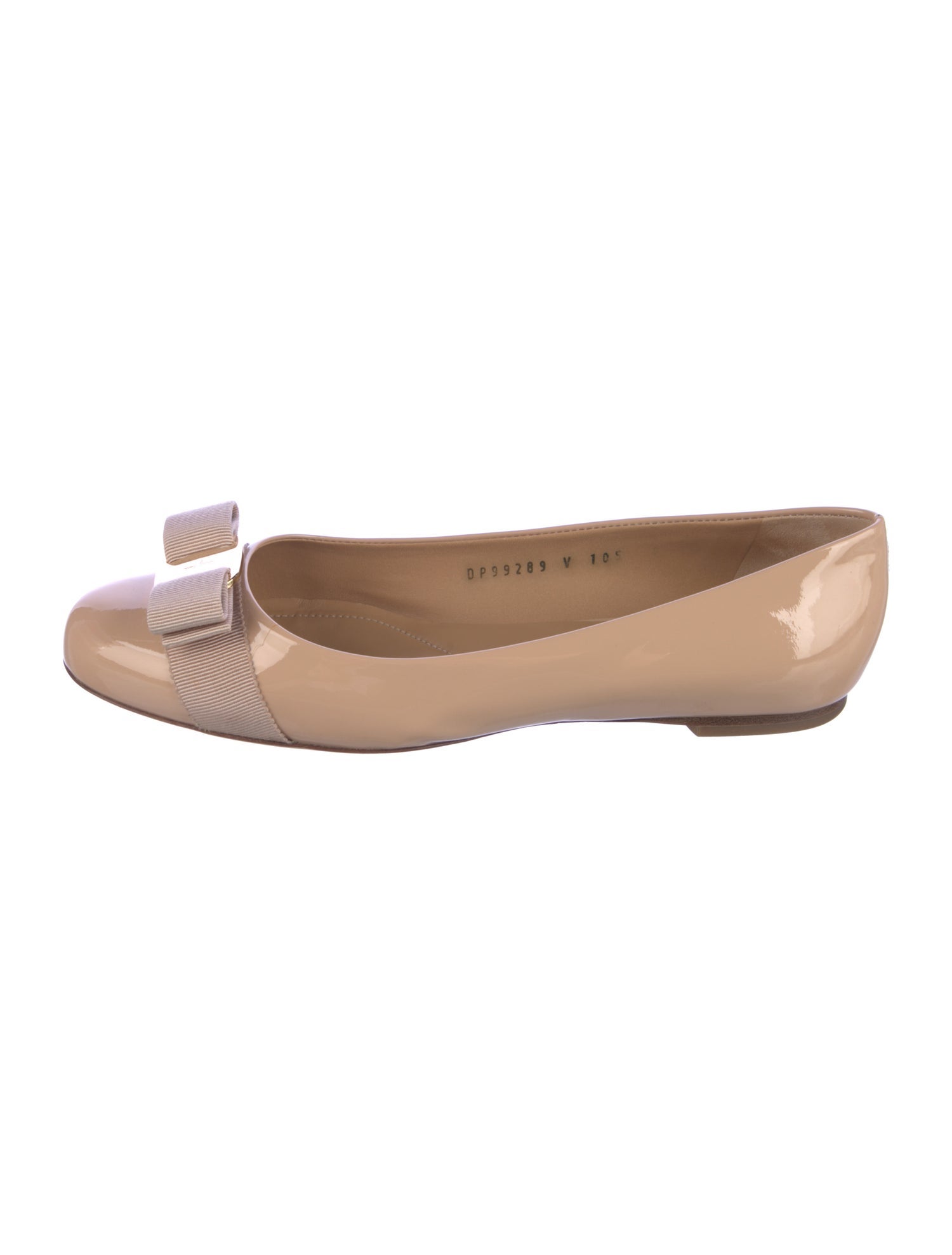 Salvatore Ferragamo Patent Leather Bow Accents Ballet Flats