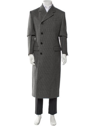 Salvatore Ferragamo Virgin Wool Plaid Print Trench Coat
