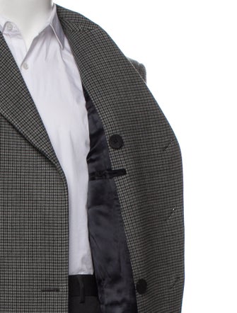 Salvatore Ferragamo Virgin Wool Plaid Print Trench Coat