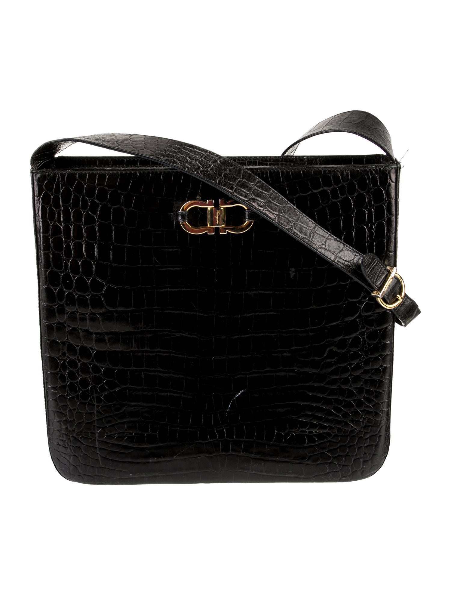 Salvatore Ferragamo Embossed Leather Shoulder Bag Vintage