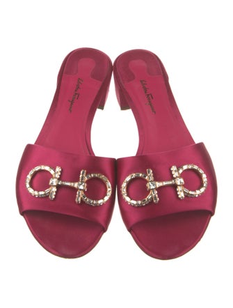 Salvatore Ferragamo Satin Crystal Embellishments Slides