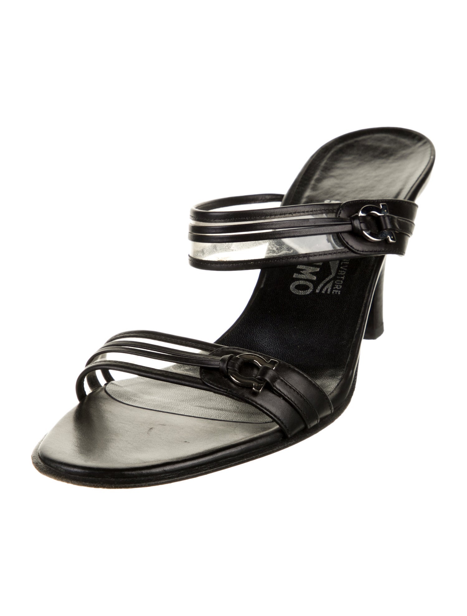 Salvatore Ferragamo Gancini Logo Leather Slides