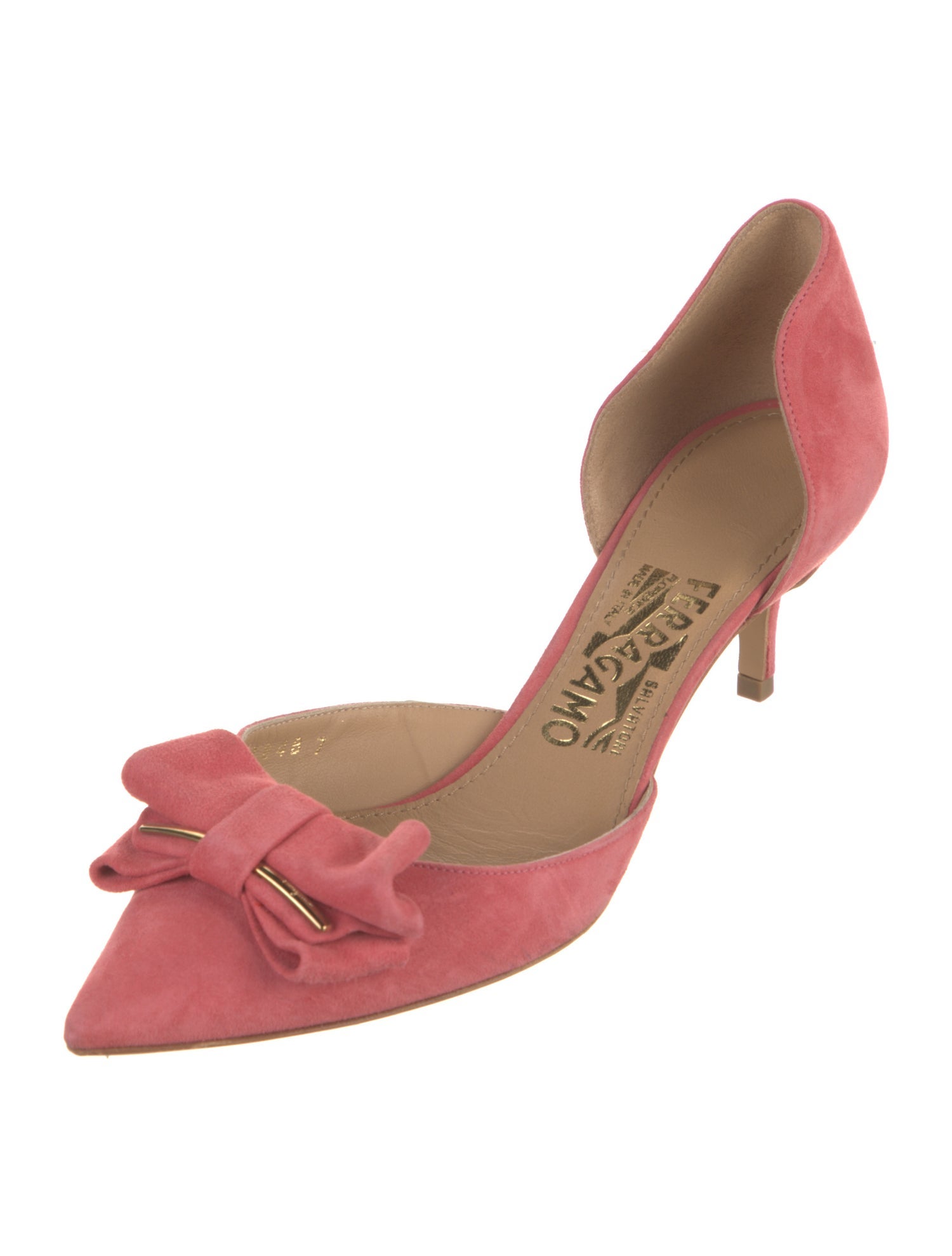 Salvatore Ferragamo Vara Bow Accent Suede D'Orsay Pumps