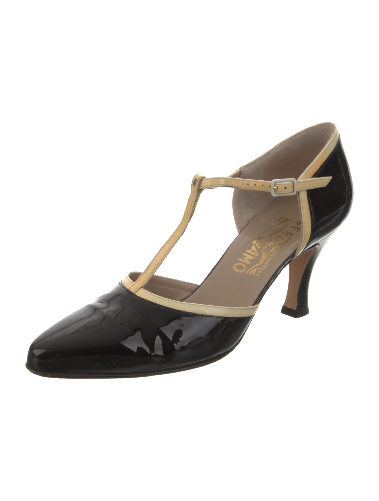Salvatore Ferragamo Patent Leather T-Strap Pumps