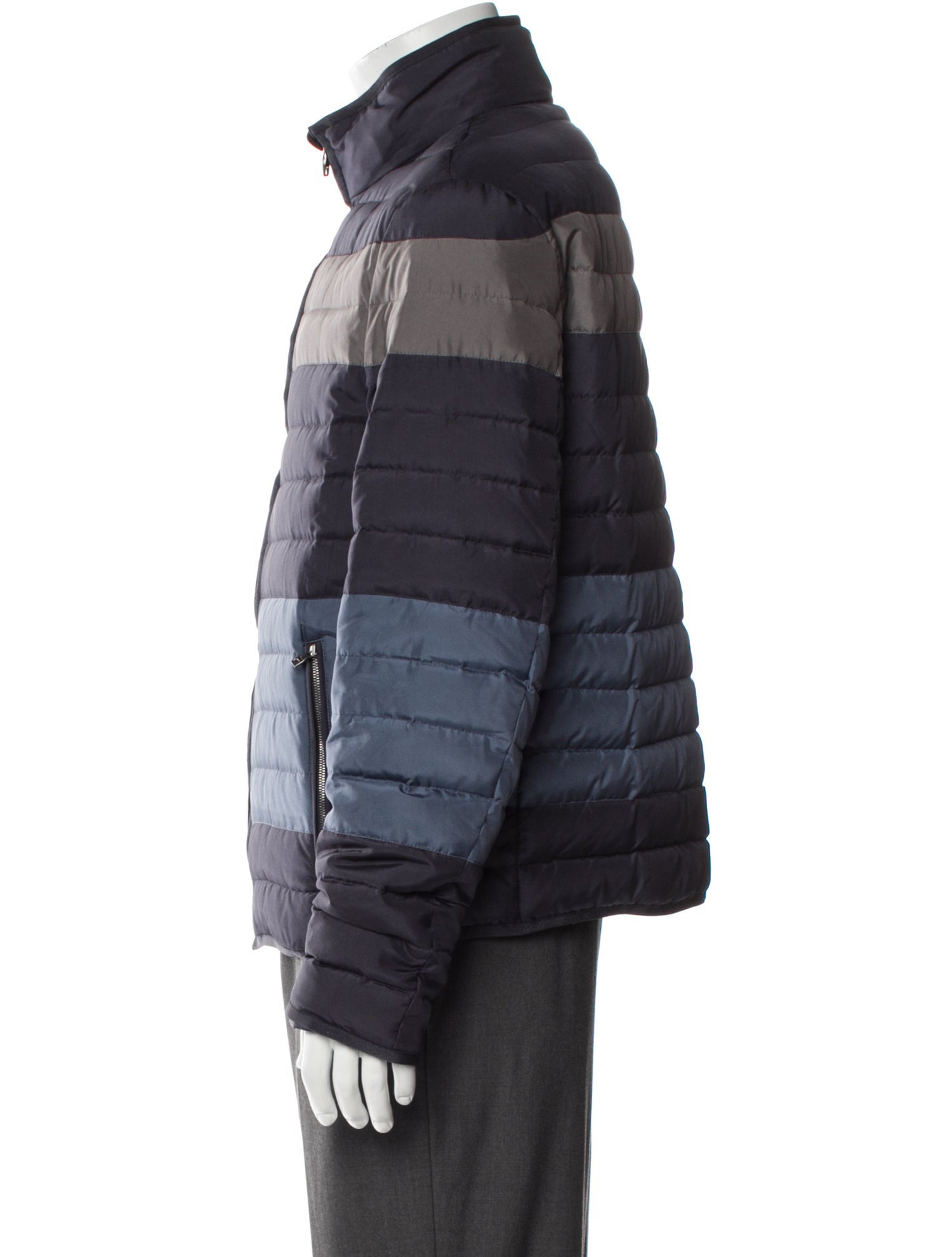Salvatore Ferragamo Silk Colorblock Pattern Puffer Coat