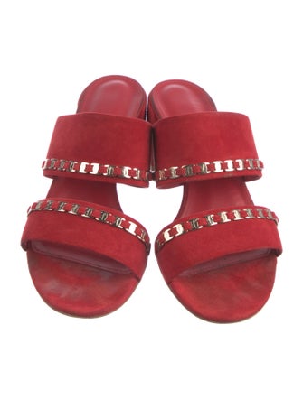 Salvatore Ferragamo Suede Chain-Link Accents Slides
