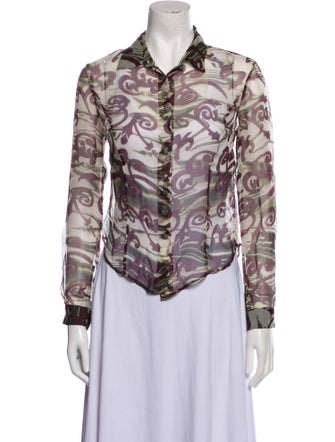 Salvatore Ferragamo Printed Long Sleeve Button-Up Top
