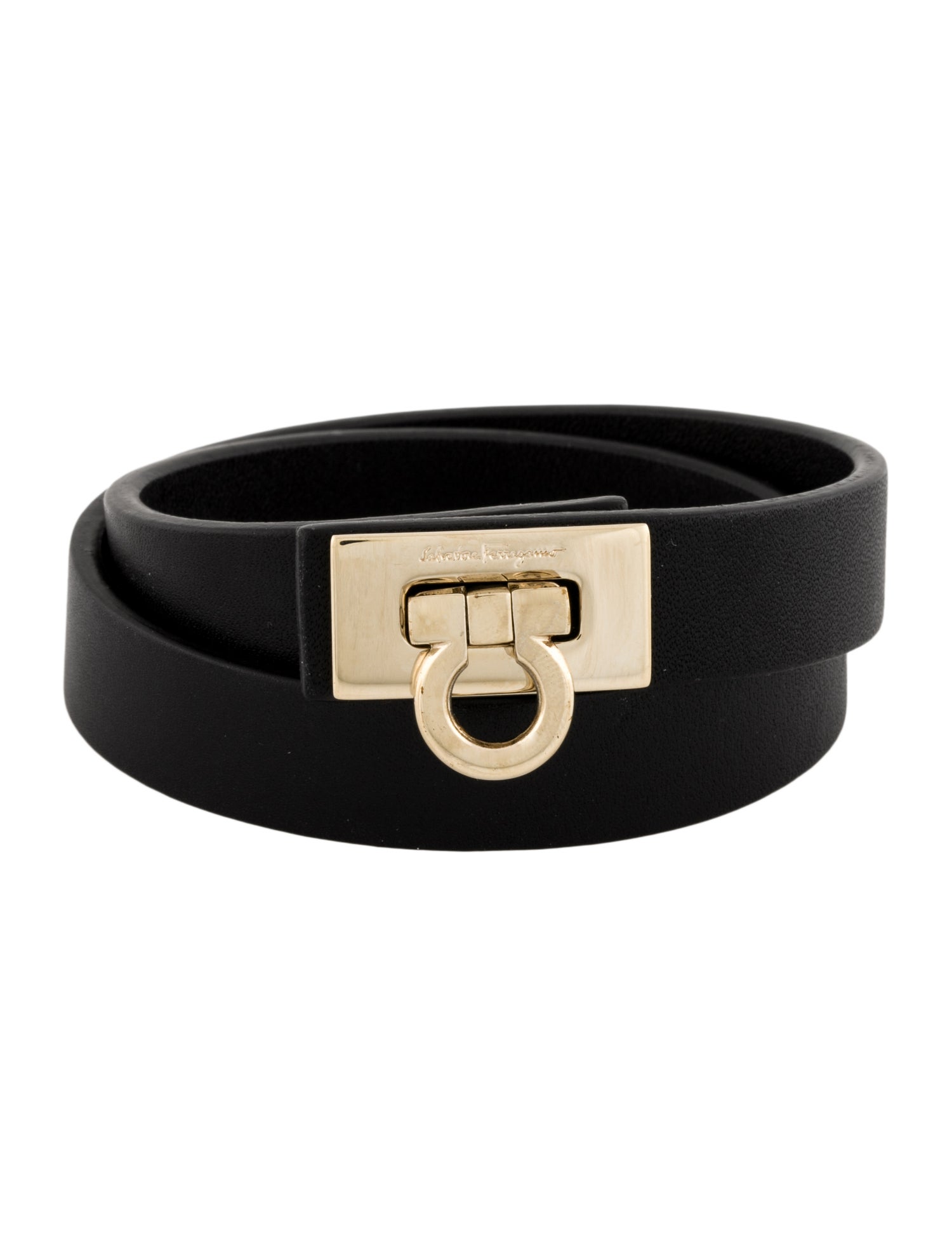 Salvatore Ferragamo Leather Gancini Lock Double Wrap Bracelet