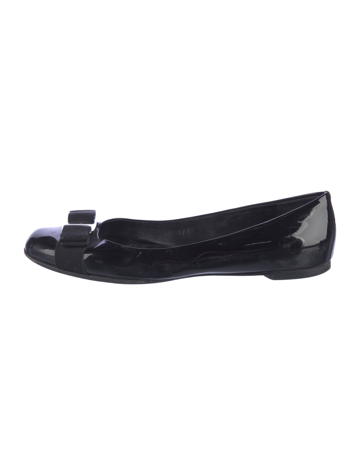 Salvatore Ferragamo Patent Leather Bow Accents Ballet Flats