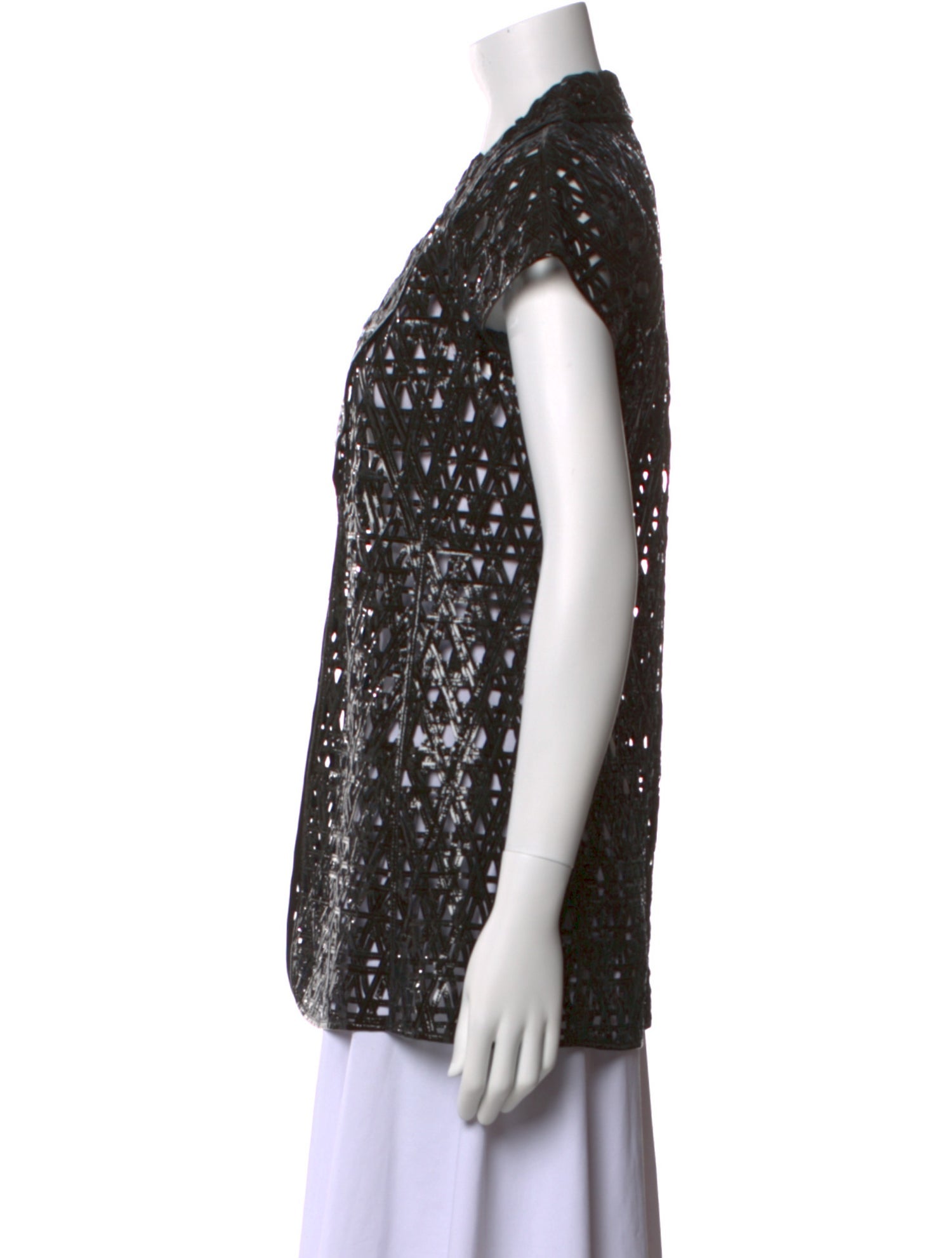 Salvatore Ferragamo Leather Printed Button-Up Top