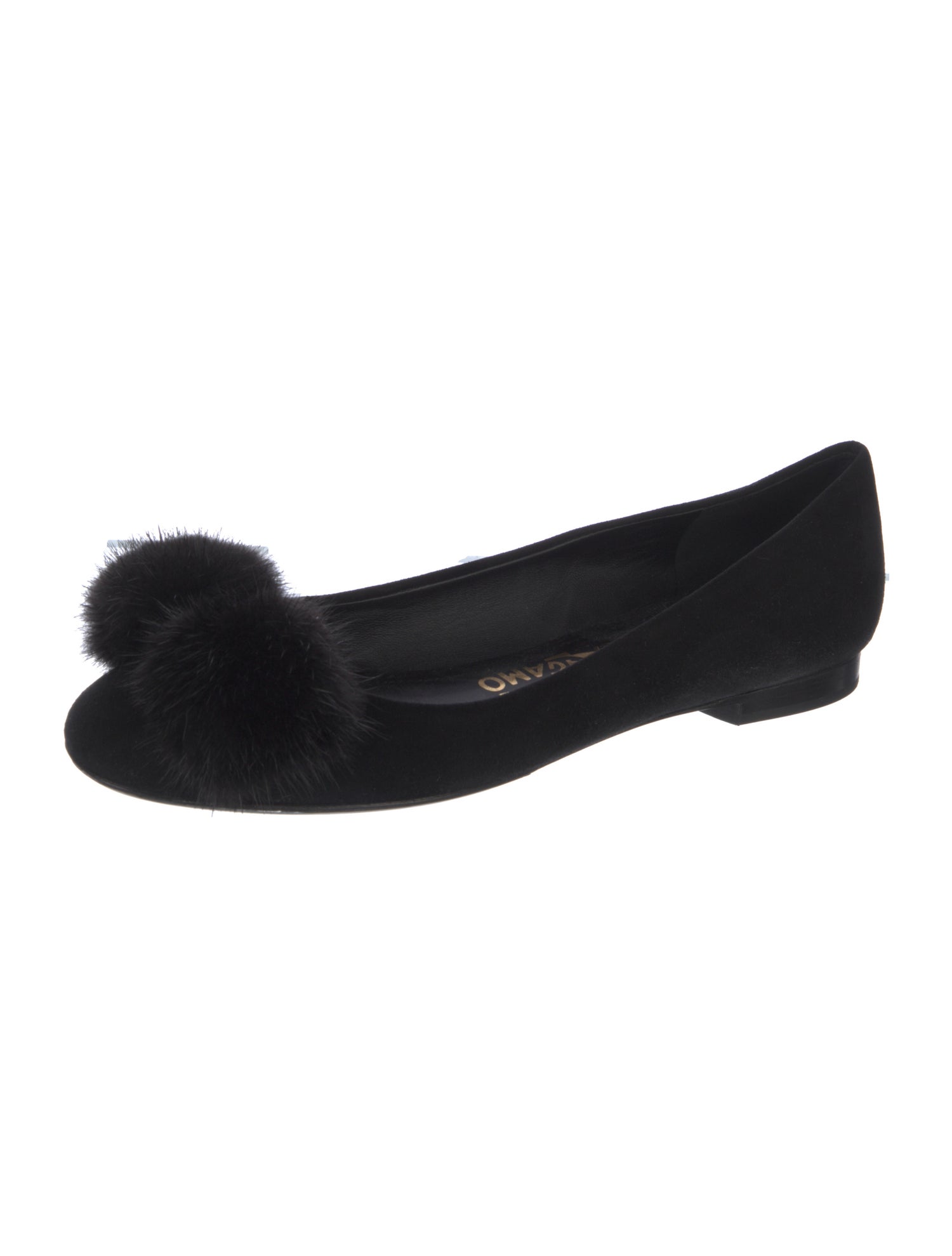 Salvatore Ferragamo Suede Pom-Pom Embellishments Flats