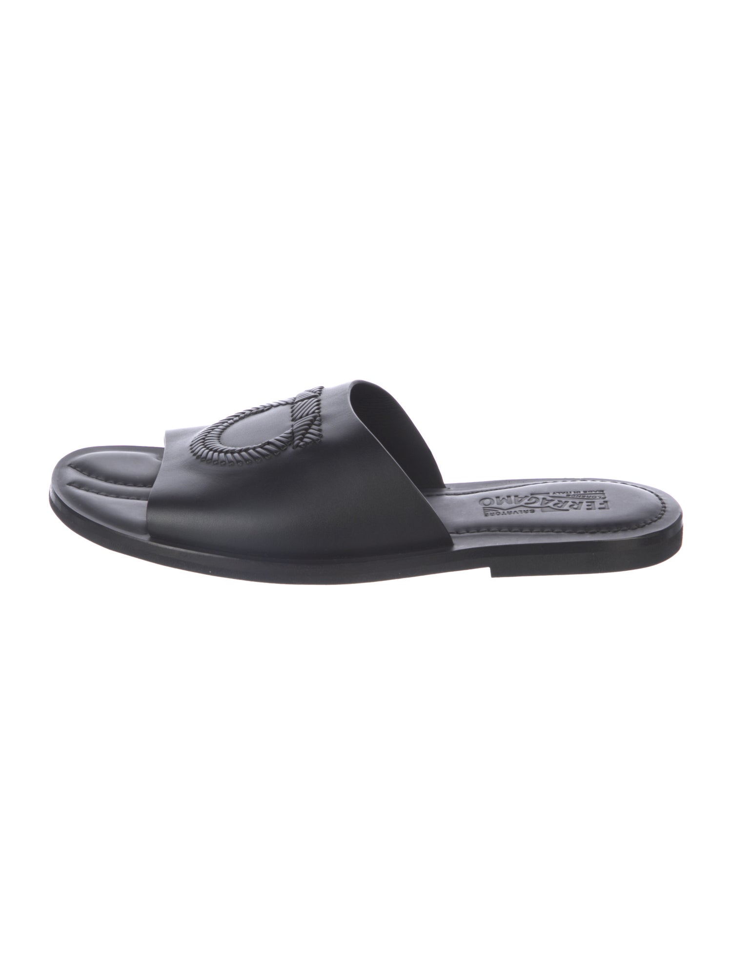 Salvatore Ferragamo Gancini Logo Leather Slides
