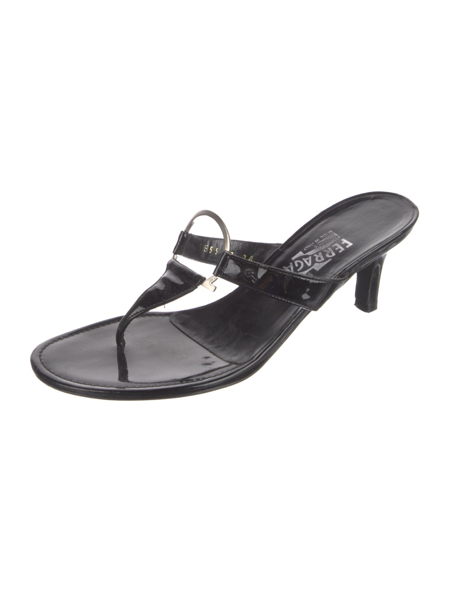 Salvatore Ferragamo Vara Bow Accent Patent Leather Slides