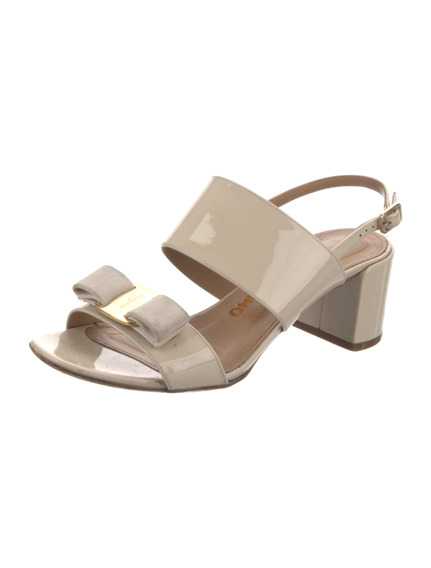 Salvatore Ferragamo Patent Leather Bow Accents Slingback Sandals
