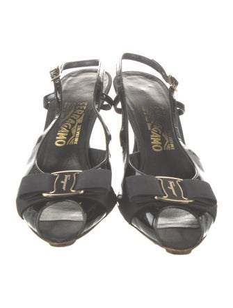 Salvatore Ferragamo Patent Leather Bow Accents Slingback Pumps