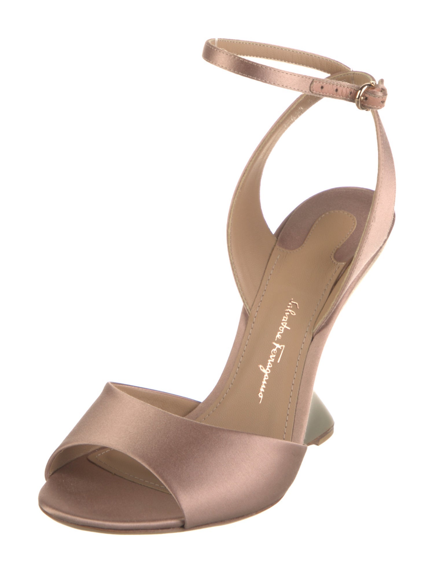 Salvatore Ferragamo Satin Leather Trim Embellishment Sandals