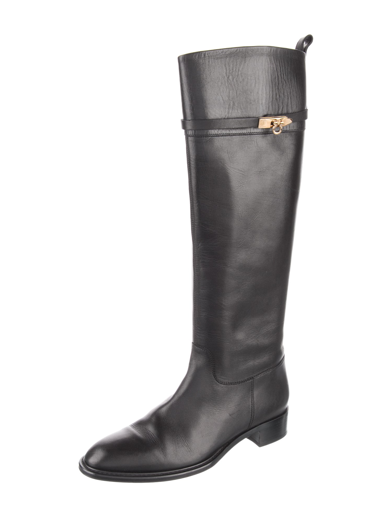 Salvatore Ferragamo Gancini Logo Leather Riding Boots