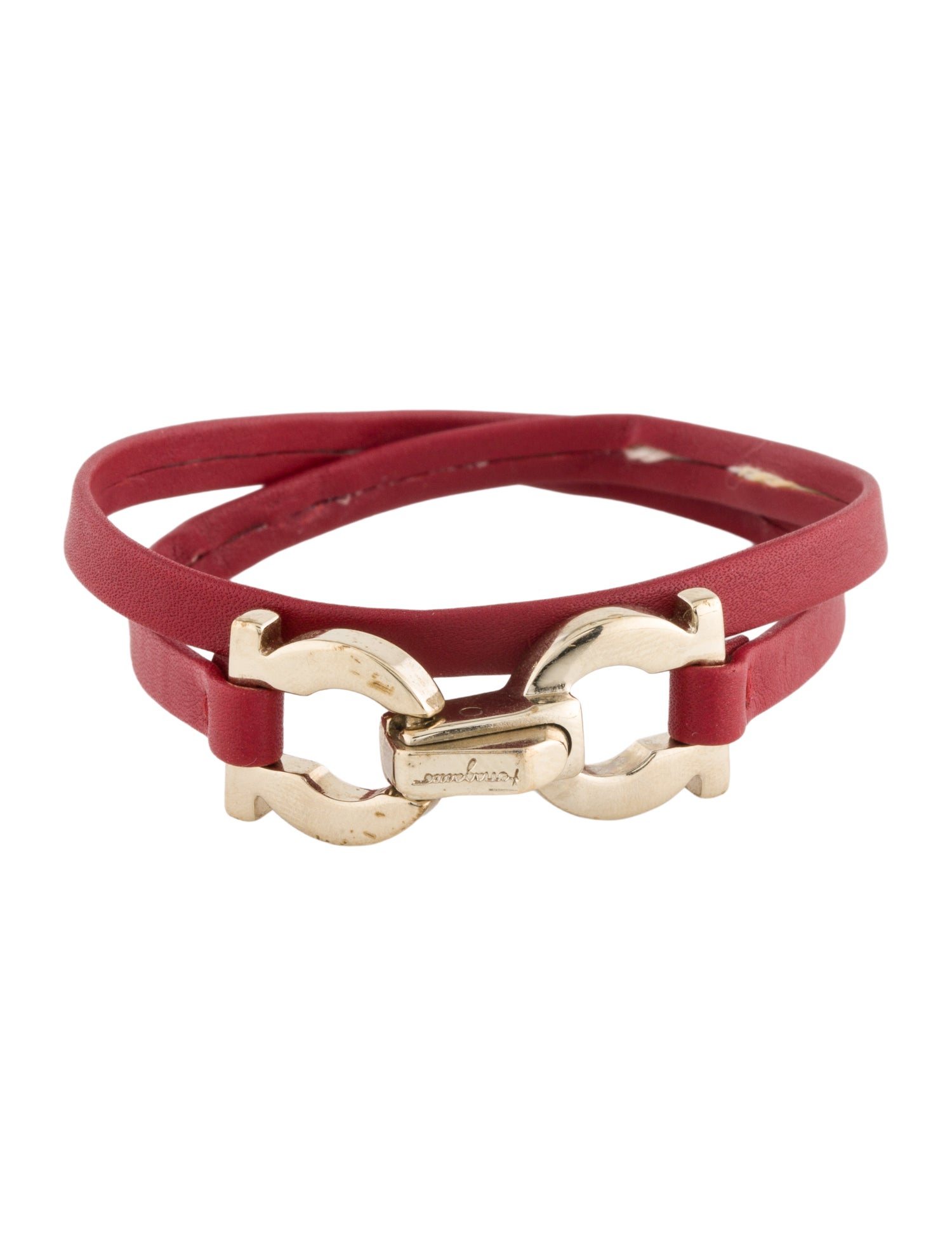 Salvatore Ferragamo Leather Gancio Double Wrap Bracelet