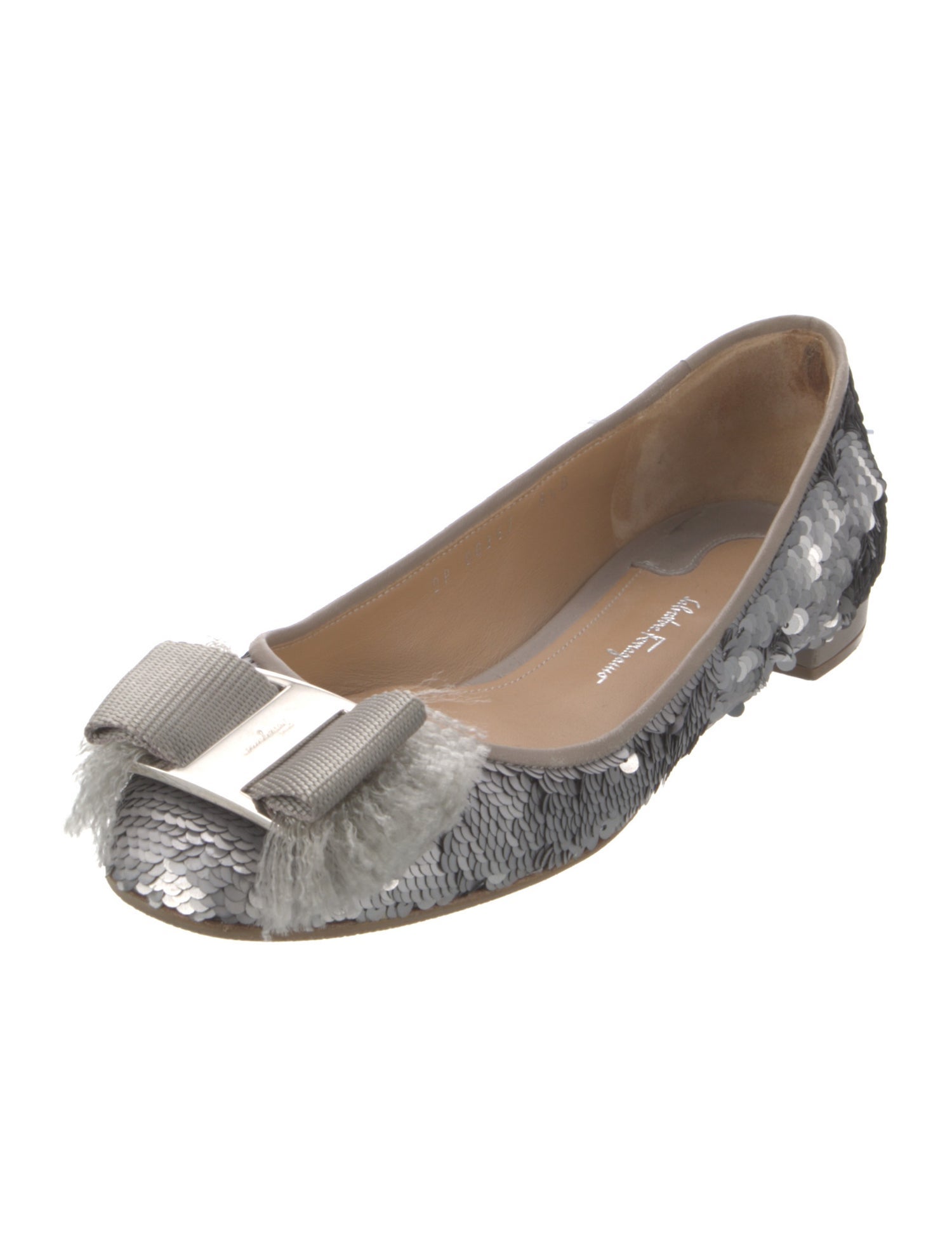 Salvatore Ferragamo Sequins Bow Accents Ballet Flats
