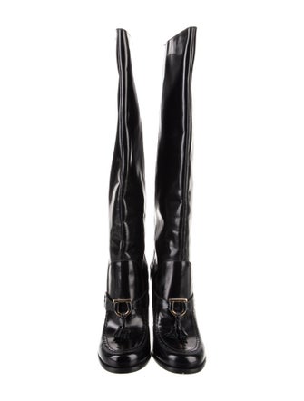 Salvatore Ferragamo Patent Leather Tassel Accents Boots